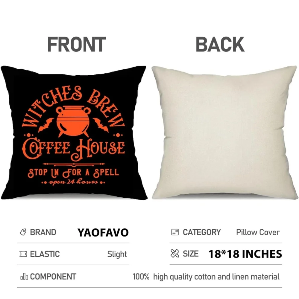 Halloween Pillow Covers Set - Witches Orange and Black Hocus Pocus Sanderson